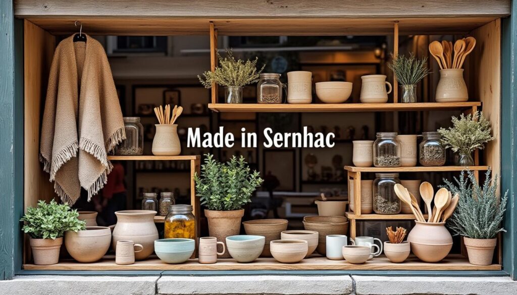 découvrez la vitrine 'made in sernhac' au cœur de la place du lavoir, une exposition unique mettant en valeur les savoir-faire locaux et les créations artisanales de sernhac.