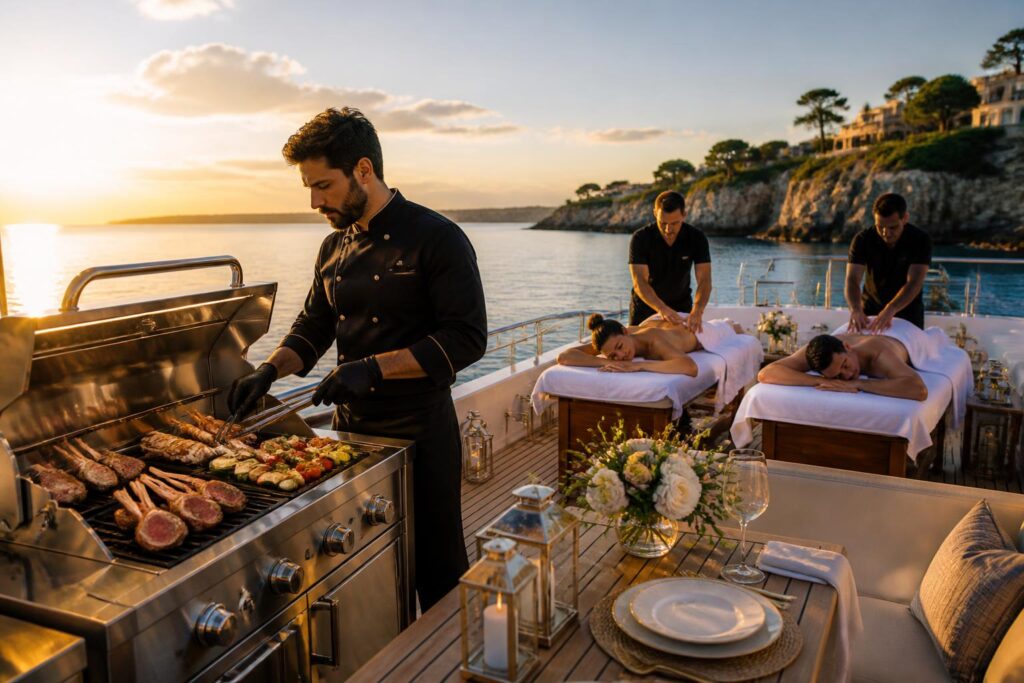 découvrez une expérience de luxe à deux pas de dinard : un chef-traiteur vous propose une sortie en mer unique avec barbecue gourmet et massage relaxant pour deux.