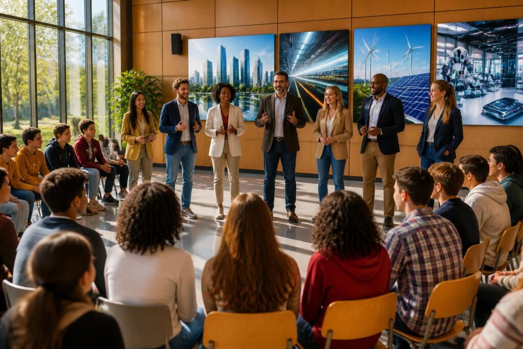 des entrepreneurs témoignent devant les collégiens de cabestany en partageant leur vision inspirante de l'avenir, motivant ainsi la nouvelle génération à entreprendre et à rêver grand.