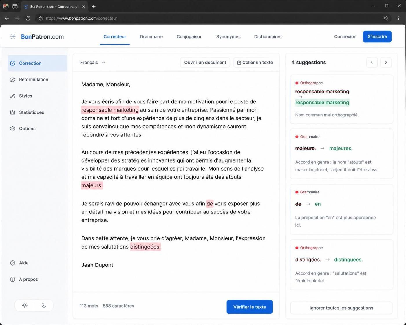 Correcteur d’orthographe : améliorez votre écriture en un clic 1 améliorez facilement votre orthographe et votre style avec notre correcteur d’orthographe rapide et efficace. un clic suffit pour des textes impeccables et professionnels.