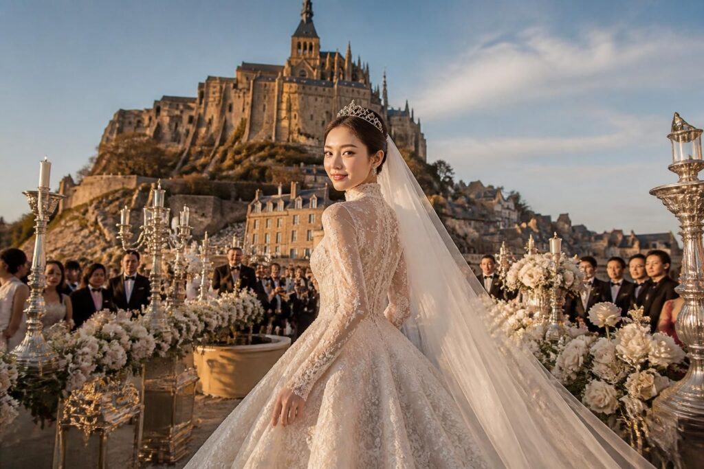 découvrez ming xi, la mannequin vedette éclipsant tous les regards lors du mariage le plus prestigieux jamais organisé au mont-saint-michel, un événement d'exception alliant glamour et histoire.