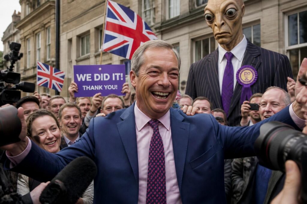 nigel farage réélu député au royaume-uni lors d'une élection rocambolesque face à un adversaire au physique surprenant, un scrutin marqué par des rebondissements inattendus.