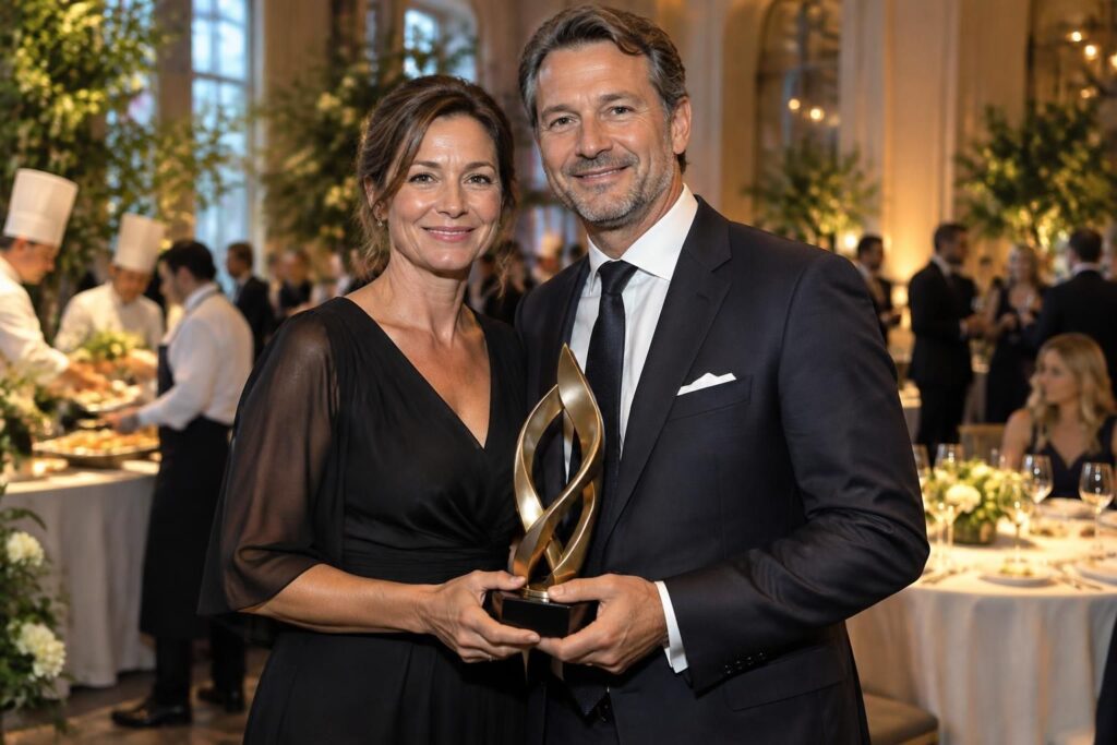 béatrice et damien debosque, dirigeants d’api restauration, sont distingués entrepreneurs de l’année par ey.
