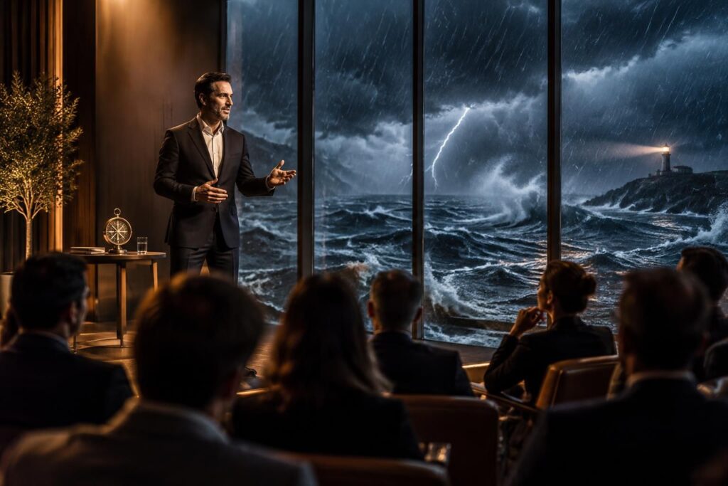 lors d’une soirée dédiée aux entrepreneurs, mathieu baumel partage son expérience de la prise de décision en situation de crise et l’art de garder le cap.